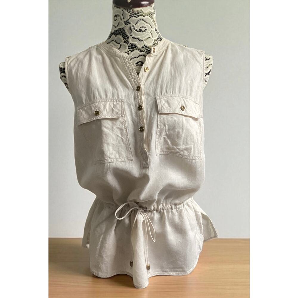 Michael Kors safari/utility  sleeveless linen draw string waist size 12 beige‎
